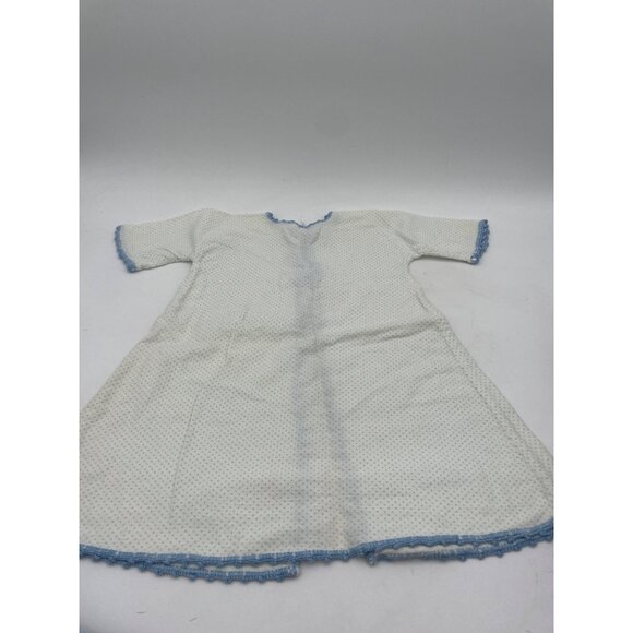 Vintage Baby Kimona Robe Layette Flannel Gown Blue Polka Dots & Crochet Trim - Picture 5 of 6